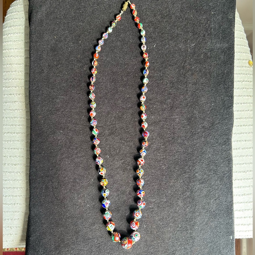 Vintage Hand Knotted Millefiori Glass Beaded necklace